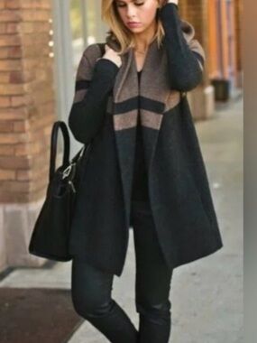 Vince open hooded wool blend cardigan charcoal d brown M